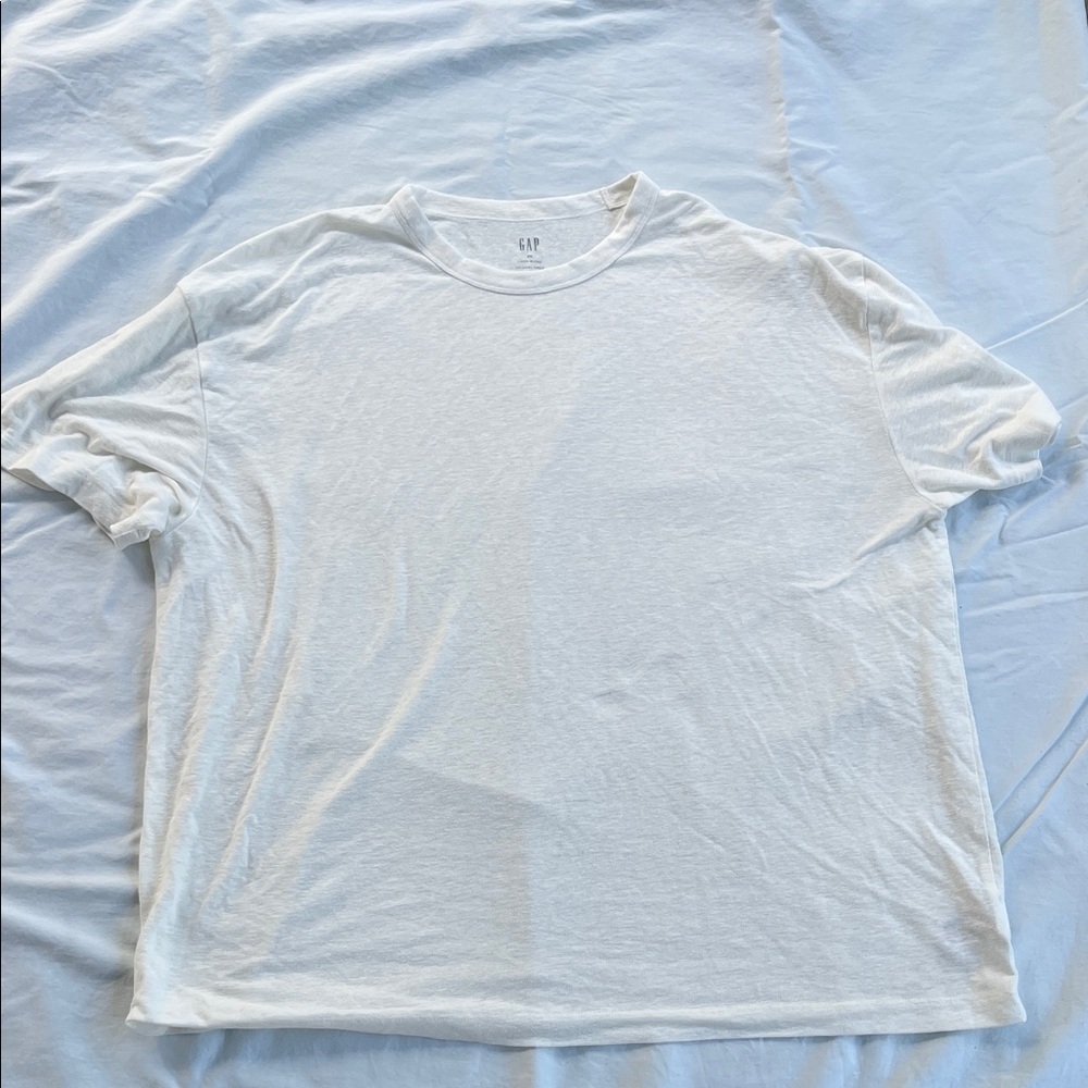 GAP Off-White Color Linen-Blend Crew Tee